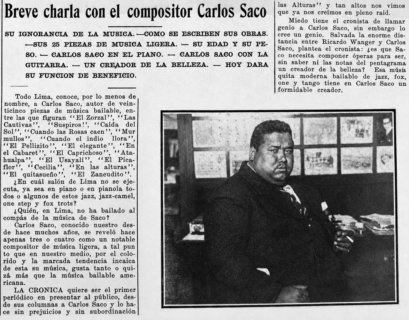 Fragmento de la entrevista publicada el 6 de junio de 1926 en el diario La Crónica