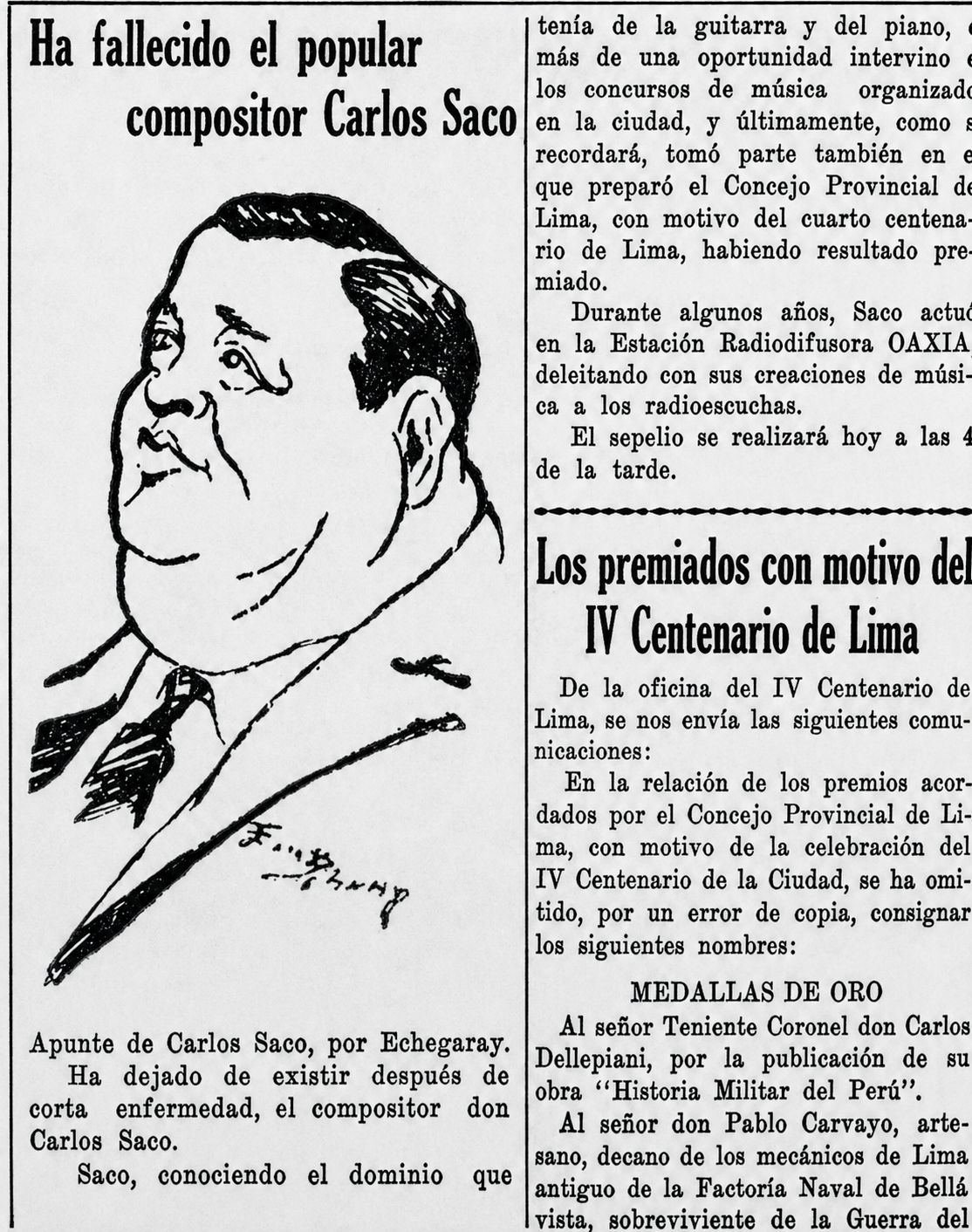 Recorte del diario La Crónica del 19 de febrero de 1935