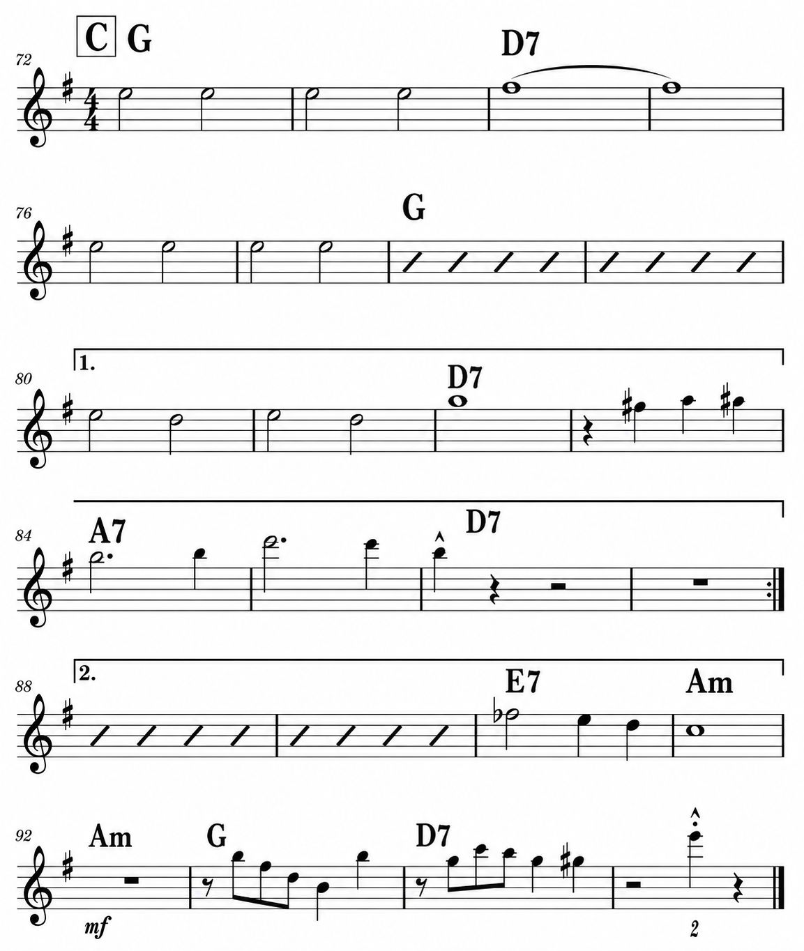 Fragmento musical de la primera sección de «Atahualpa»